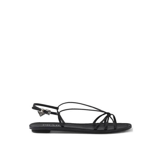 Prada Black Calfskin Strap-On Sandals for Women