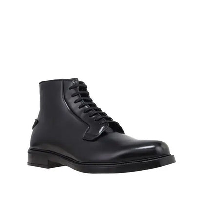 Prada Black Calfskin Lace-Up Boots for Men