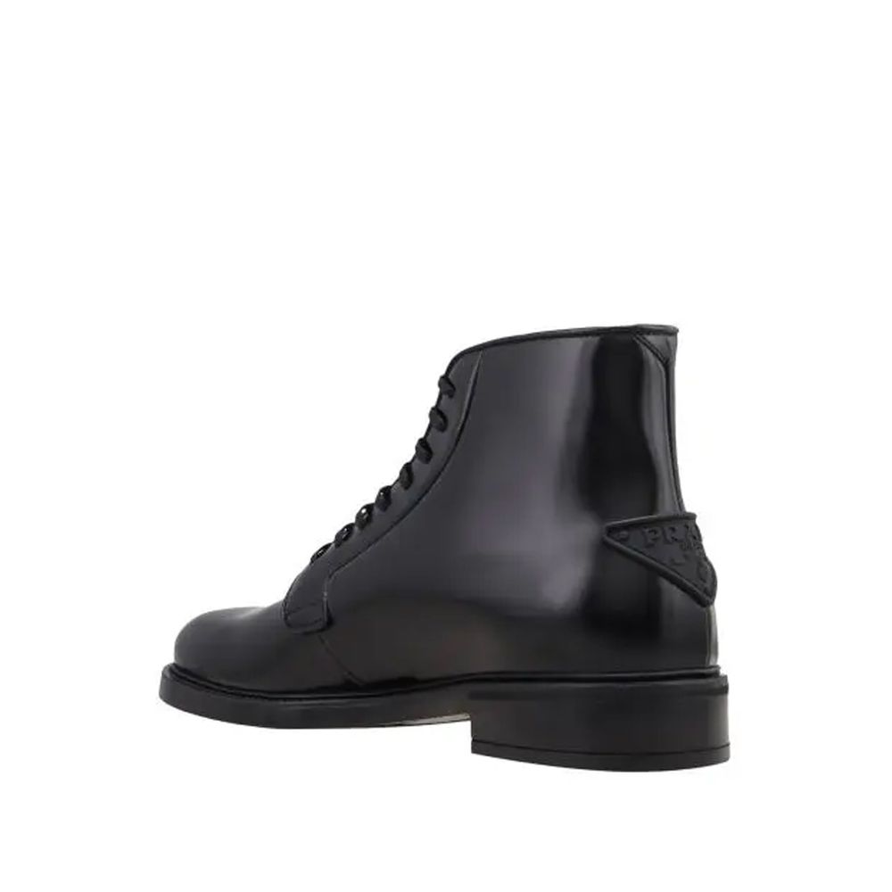 Prada Black Calfskin Lace-Up Boots for Men