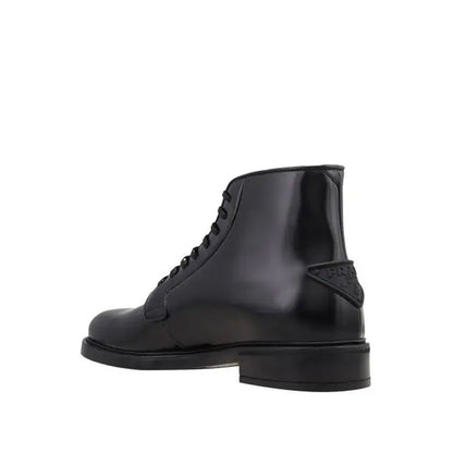 Prada Black Calfskin Lace-Up Boots for Men