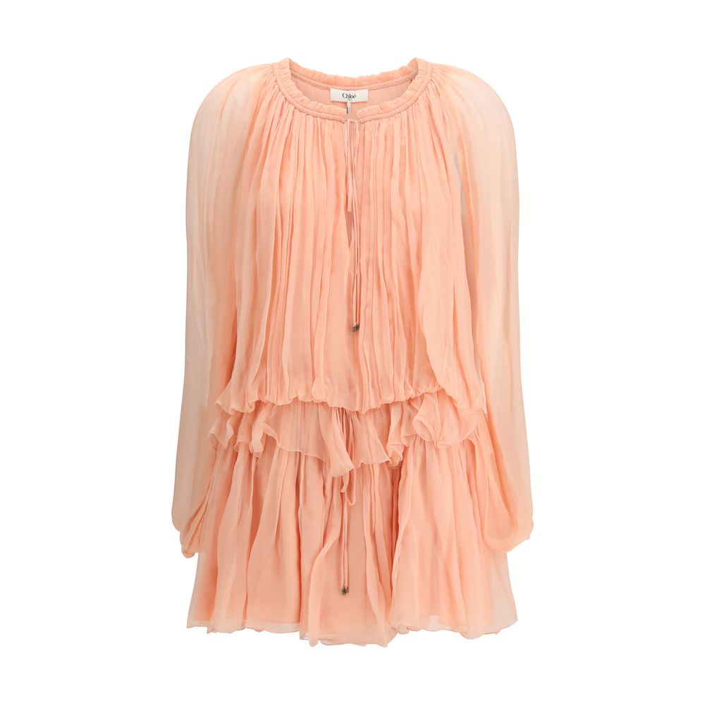 Chloé Peach Pink Silk Mini Dress with Cape
