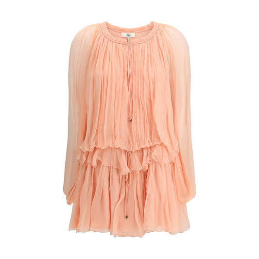 Chloé Peach Pink Silk Mini Dress with Cape