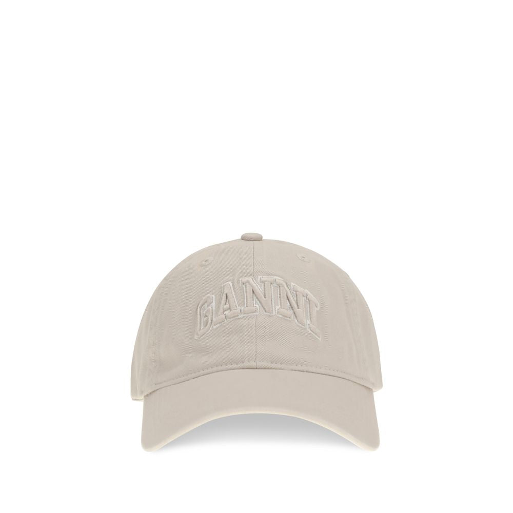 Ganni Beige Cotton Cap - Stylish Baseball Hat with Embroidered Logo