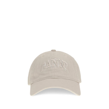 Ganni Beige Cotton Cap - Stylish Baseball Hat with Embroidered Logo