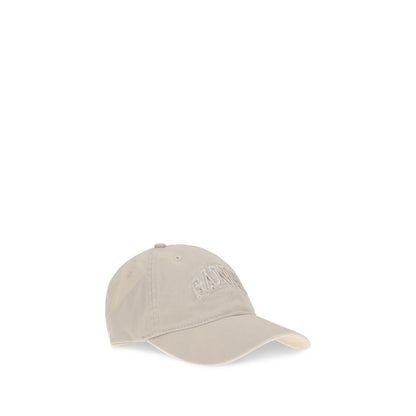 Ganni Beige Cotton Cap - Stylish Baseball Hat with Embroidered Logo