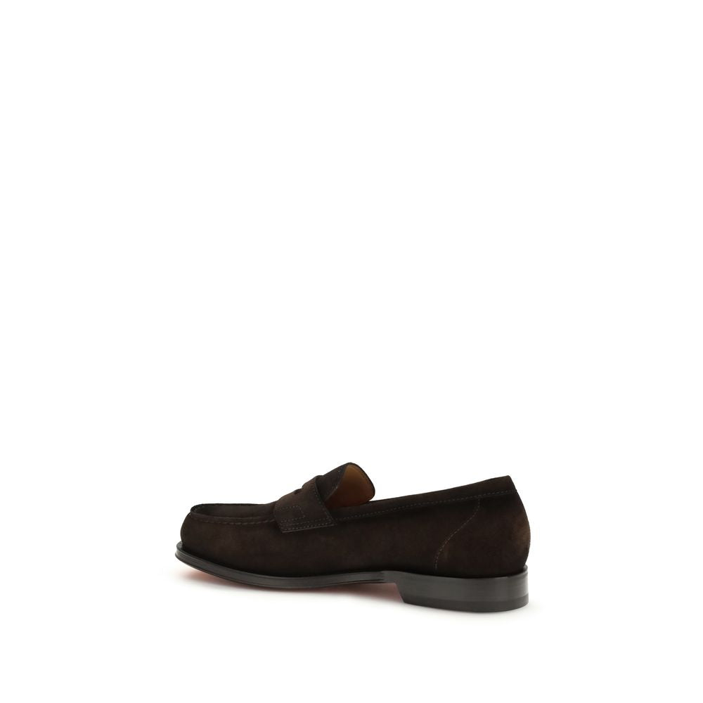 Santoni Brown Calf Leather Bos Taurus Slip-On Loafers