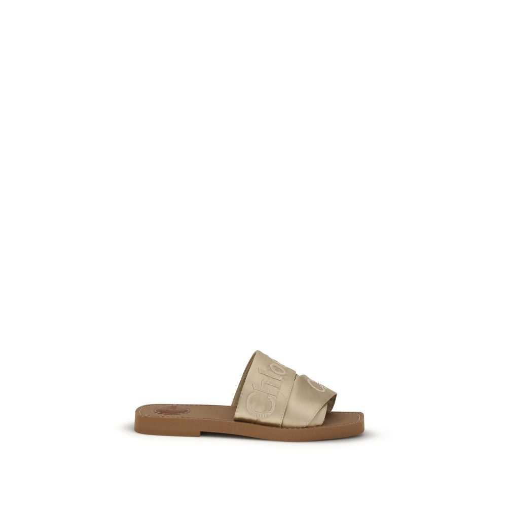 Chloé Gold Polyester Flat Sandals - The Woody Mules