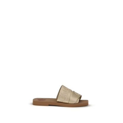 Chloé Gold Polyester Flat Sandals - The Woody Mules