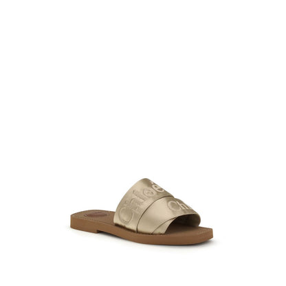 Chloé Gold Polyester Flat Sandals - The Woody Mules