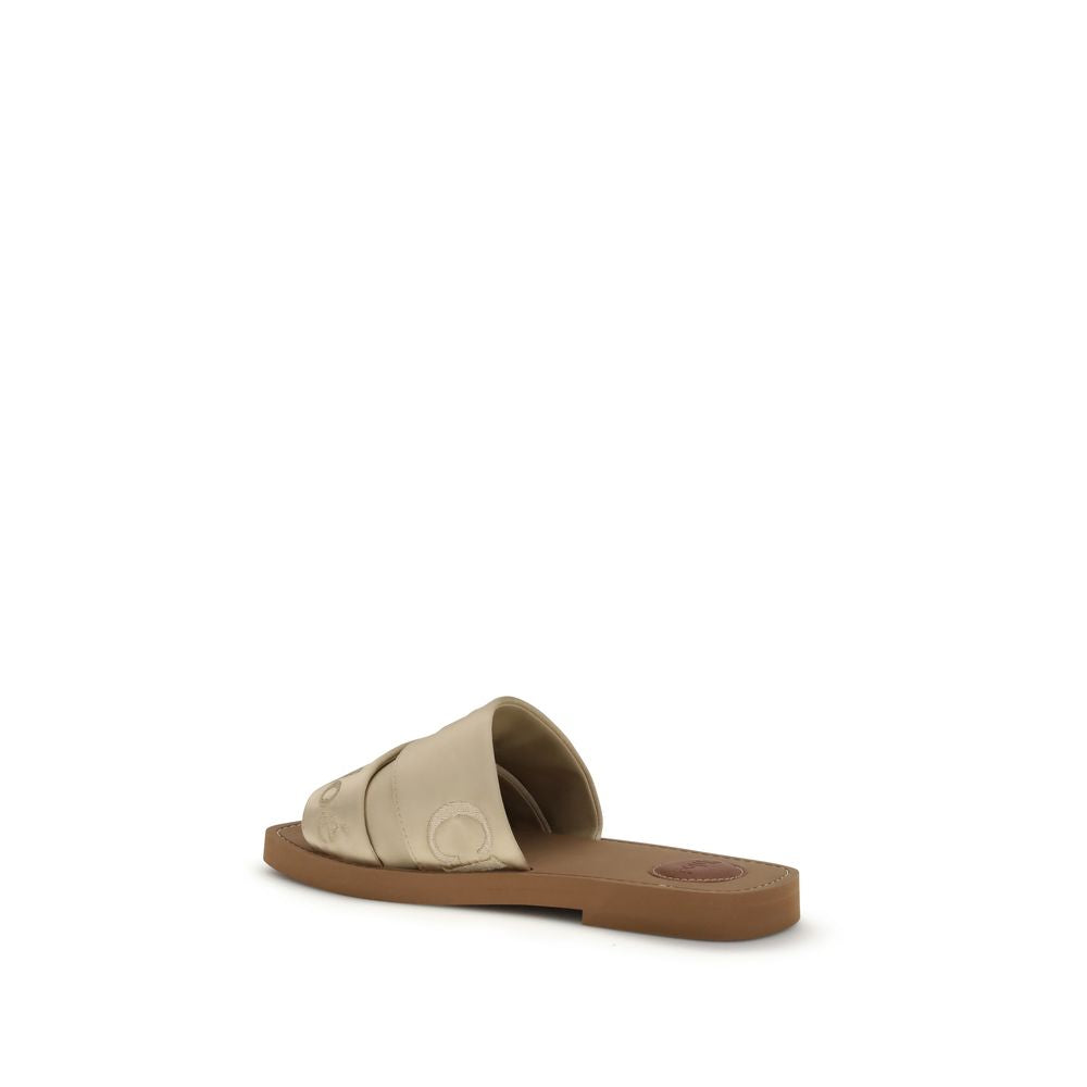 Chloé Gold Polyester Flat Sandals - The Woody Mules