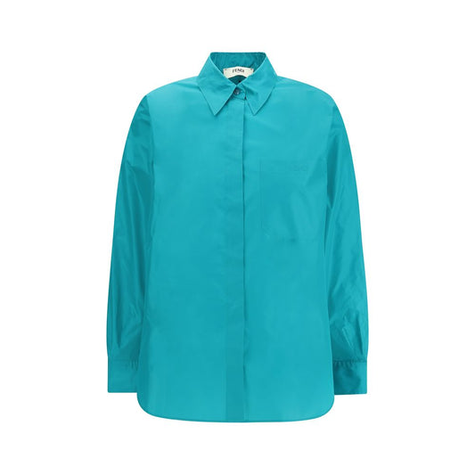 Fendi Light Blue Silk Taffeta Dress Shirt