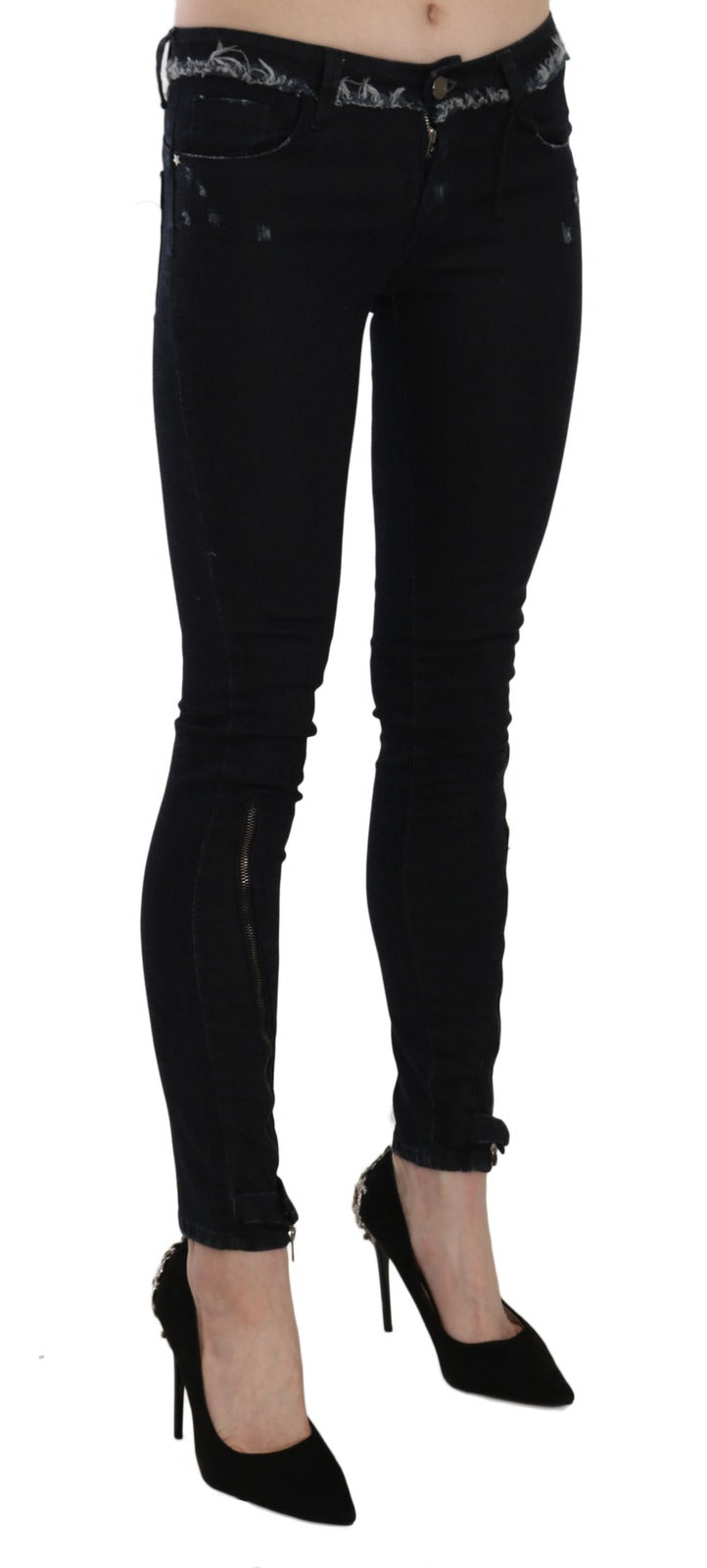 Costume National Black Low Waist Zipper Leg Skinny Denim Jeans