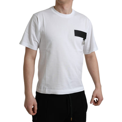 Dolce & Gabbana White Logo Patch Cotton Crew Neck T-shirt