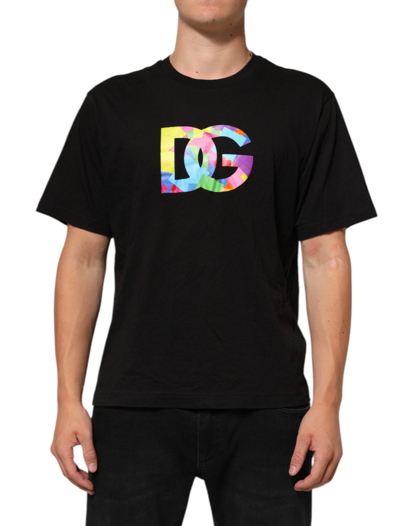 Dolce & Gabbana Black Logo Print Cotton Crew Neck T-shirt