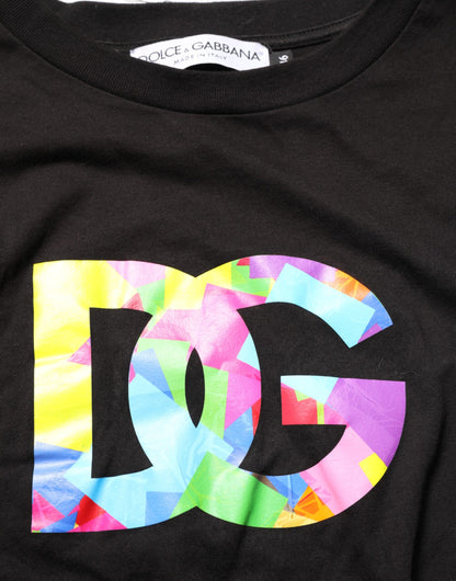 Dolce & Gabbana Black Logo Print Cotton Crew Neck T-shirt