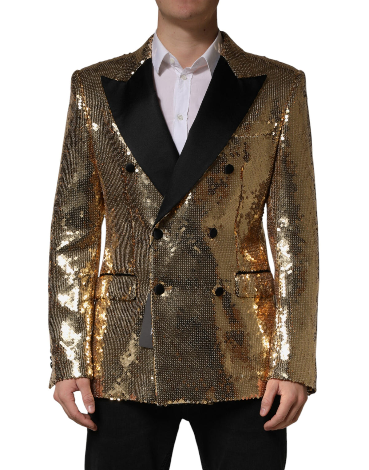 Dolce & Gabbana Gold Sequined Double Breasted Jacket Blazer