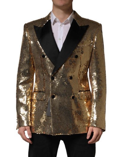 Dolce & Gabbana Gold Sequined Double Breasted Jacket Blazer