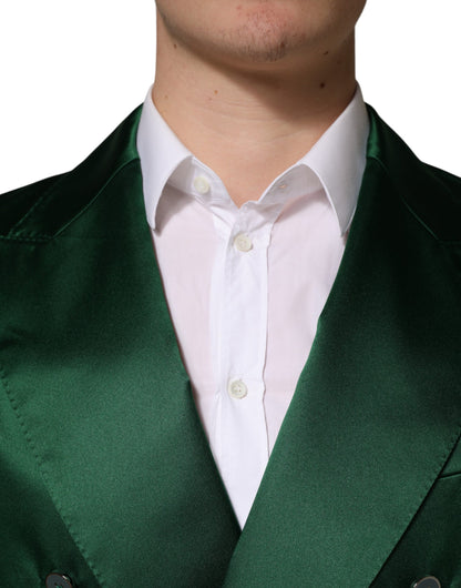 Dolce & Gabbana Green Satin Double Breasted Jacket Blazer