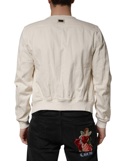 Dolce & Gabbana Off White Cotton Full Zip Denim Men Blouson Jacket