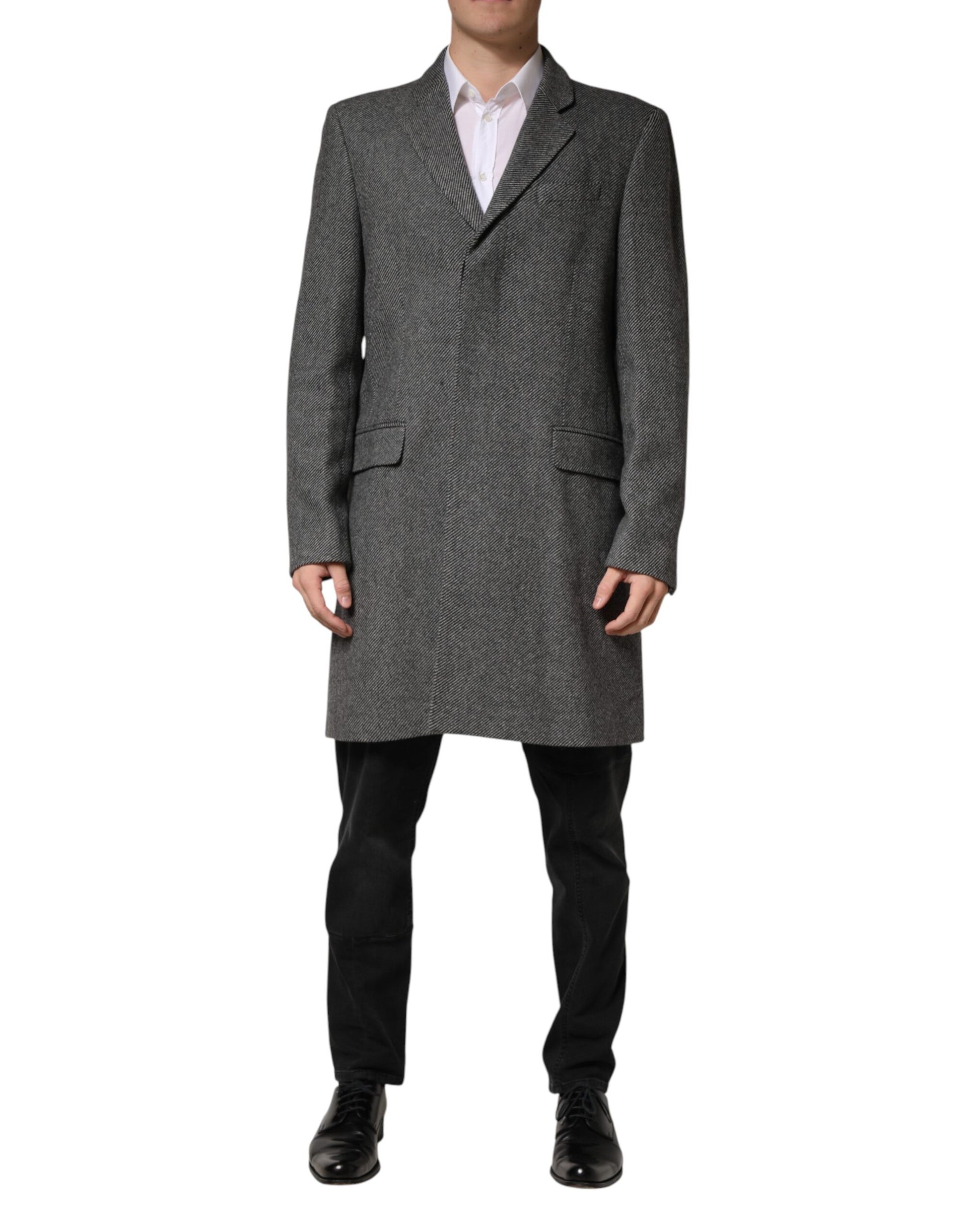 Dolce & Gabbana Gray Single Breasted Men Trench Coat Jacket