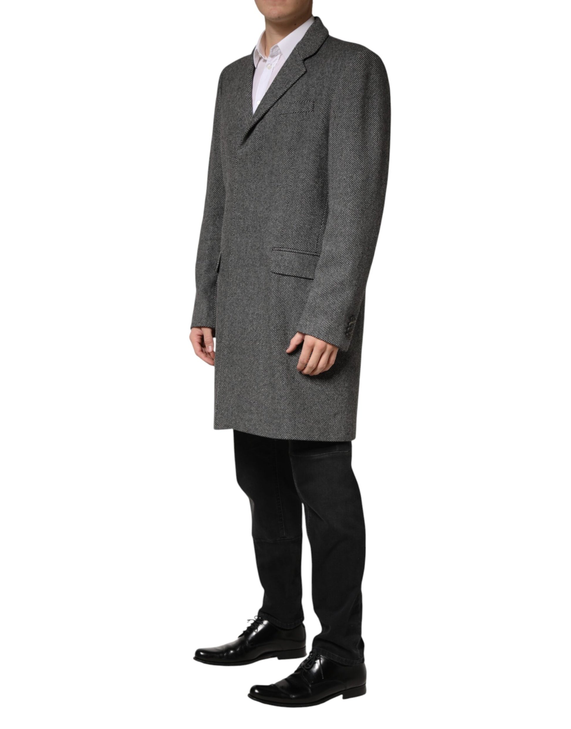 Dolce & Gabbana Gray Single Breasted Men Trench Coat Jacket