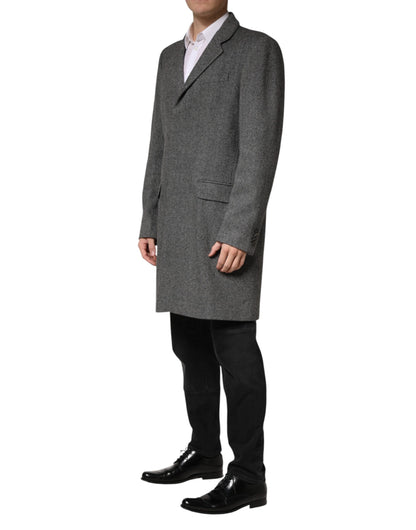 Dolce & Gabbana Gray Single Breasted Men Trench Coat Jacket