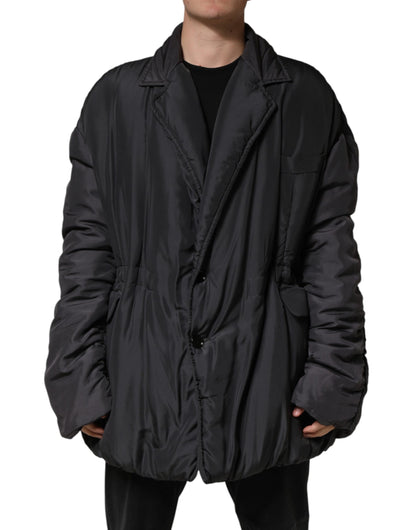 Dolce & Gabbana Black Silk Padded Parka Men Coat Jacket