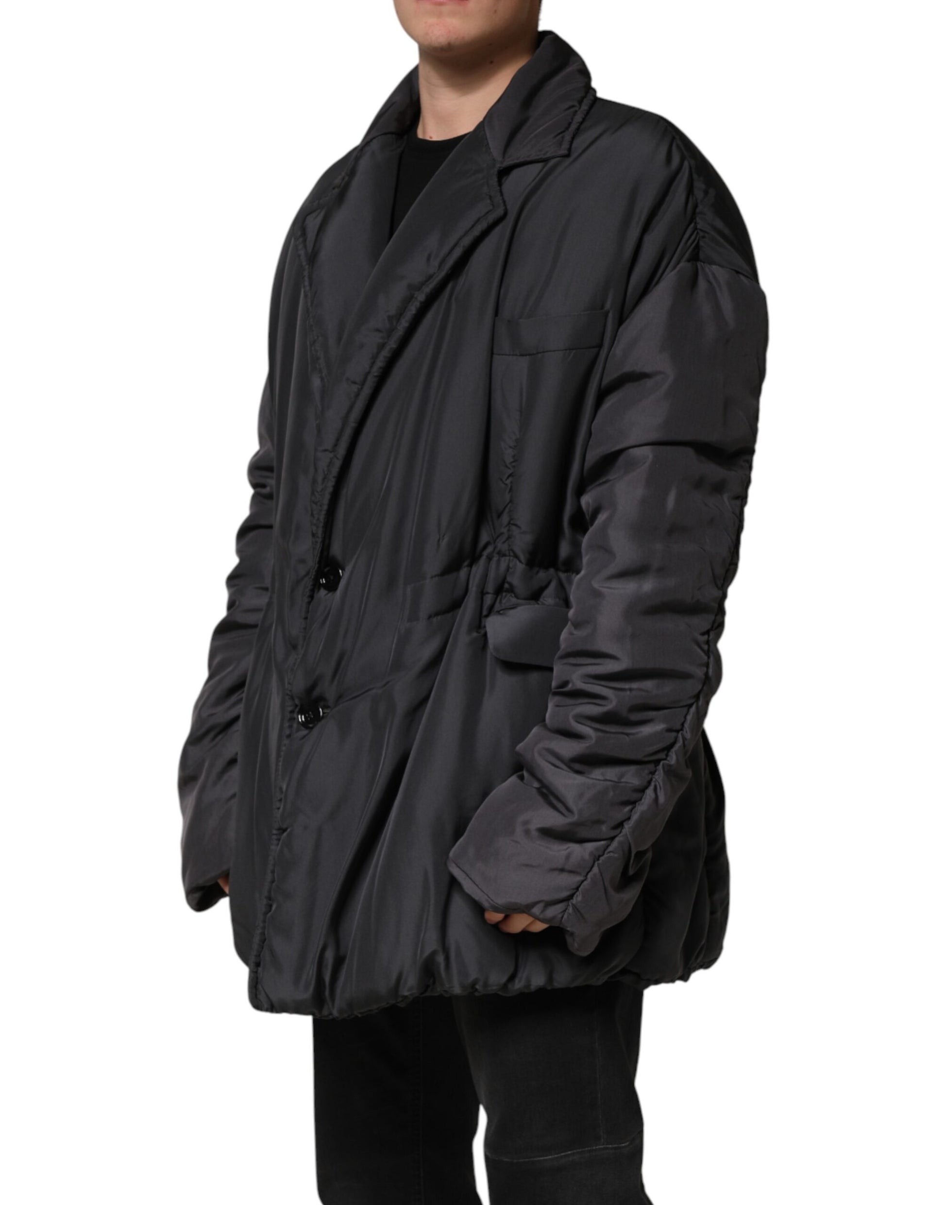 Dolce & Gabbana Black Silk Padded Parka Men Coat Jacket