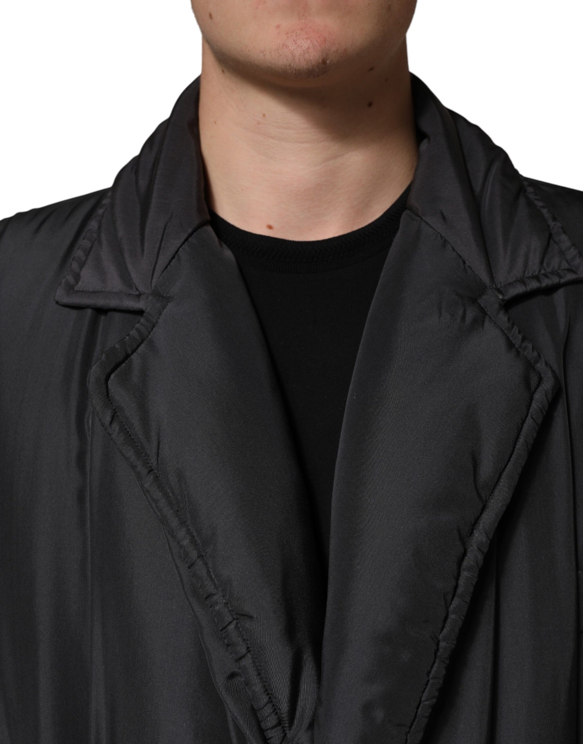 Dolce & Gabbana Black Silk Padded Parka Men Coat Jacket