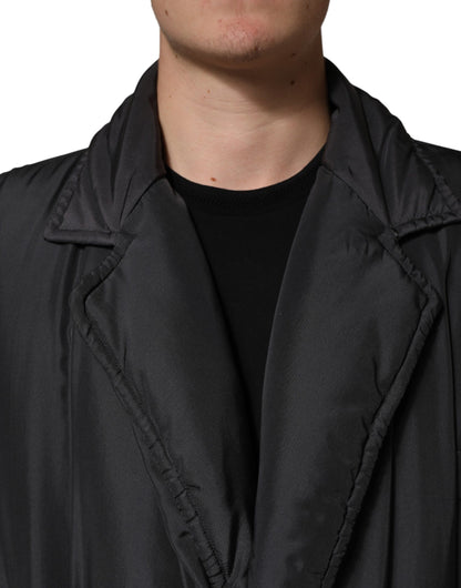 Dolce & Gabbana Black Silk Padded Parka Men Coat Jacket