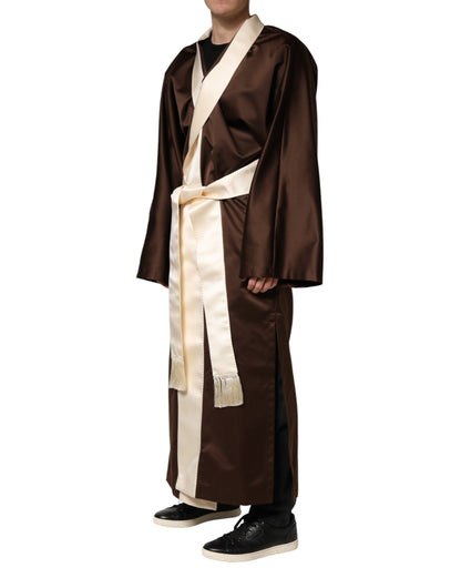 Dolce & Gabbana Brown Cream Lounge Belted Bathrobe Jacket