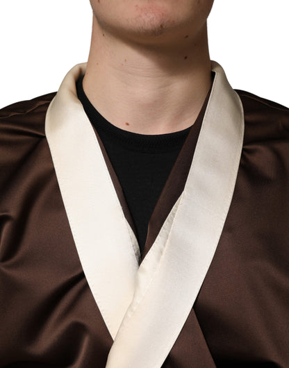 Dolce & Gabbana Brown Cream Lounge Belted Bathrobe Jacket