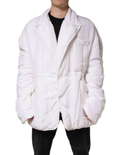 Dolce & Gabbana White Silk Padded Parka Men Coat Jacket