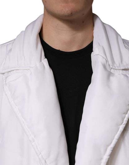 Dolce & Gabbana White Silk Padded Parka Men Coat Jacket