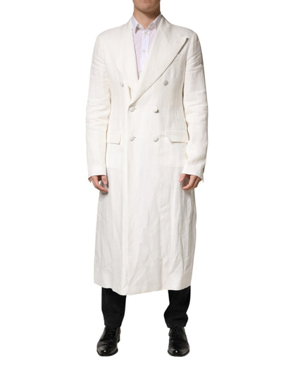 Dolce & Gabbana White Double Breasted Men Trench Coat Jacket