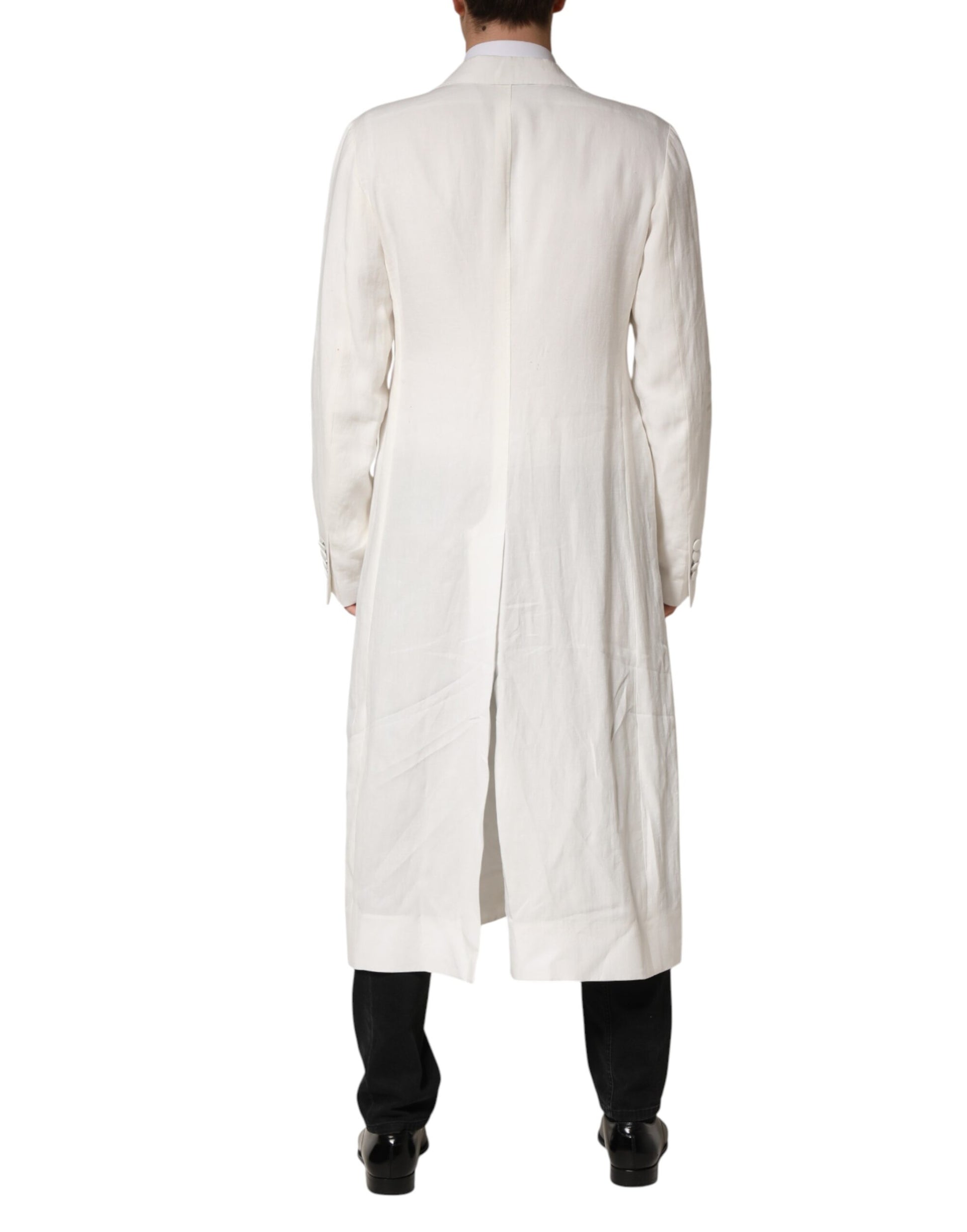 Dolce & Gabbana White Double Breasted Men Trench Coat Jacket