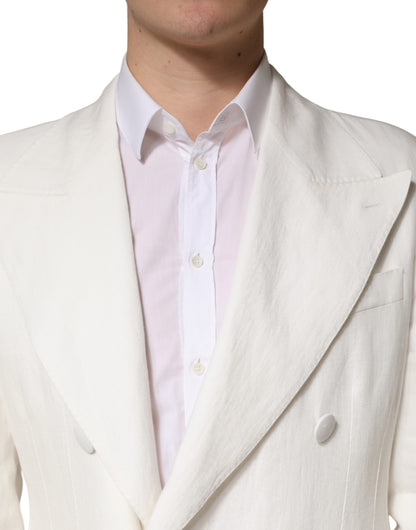 Dolce & Gabbana White Double Breasted Men Trench Coat Jacket
