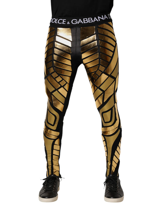 Dolce & Gabbana Black Gold Geometric Logo Men Leggings Pants