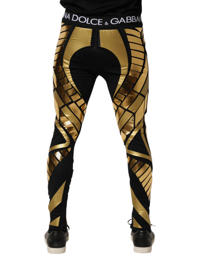 Dolce & Gabbana Black Gold Geometric Logo Men Leggings Pants