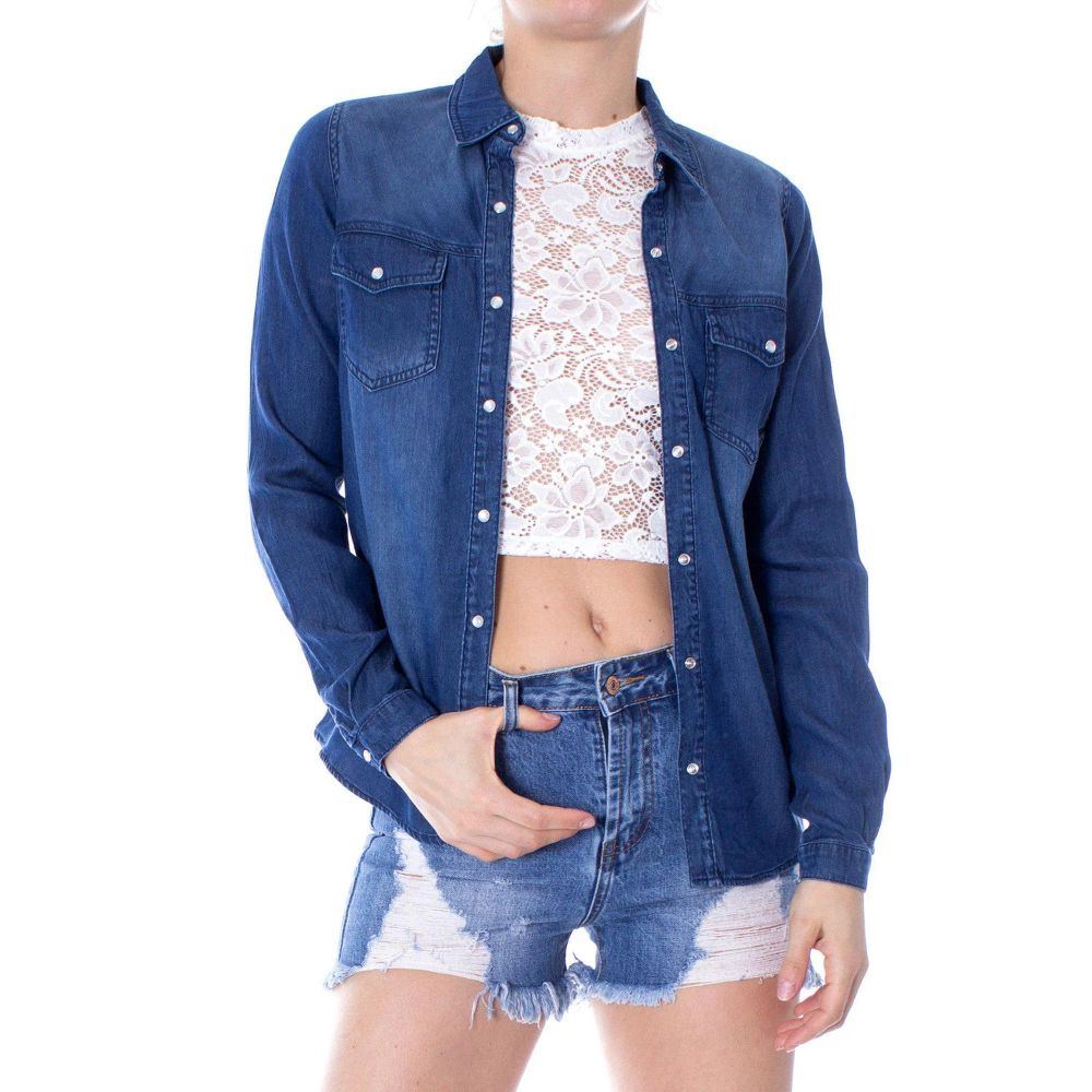 Vila Clothes Blue Denim Shirt for Women