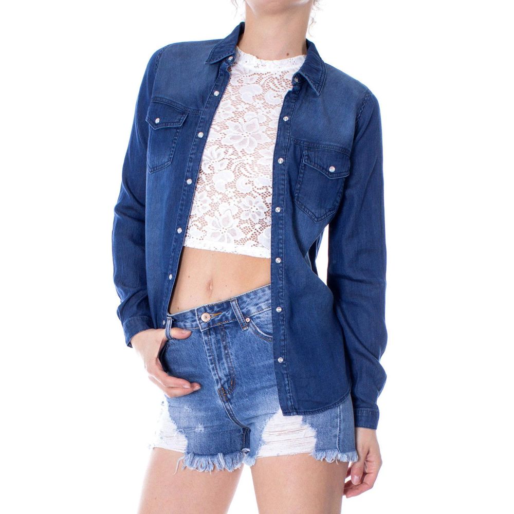 Vila Clothes Blue Denim Shirt for Women
