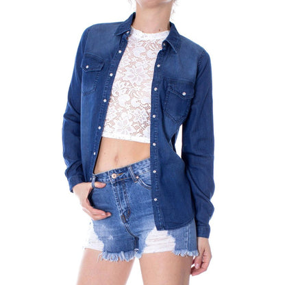 Vila Clothes Blue Denim Shirt for Women