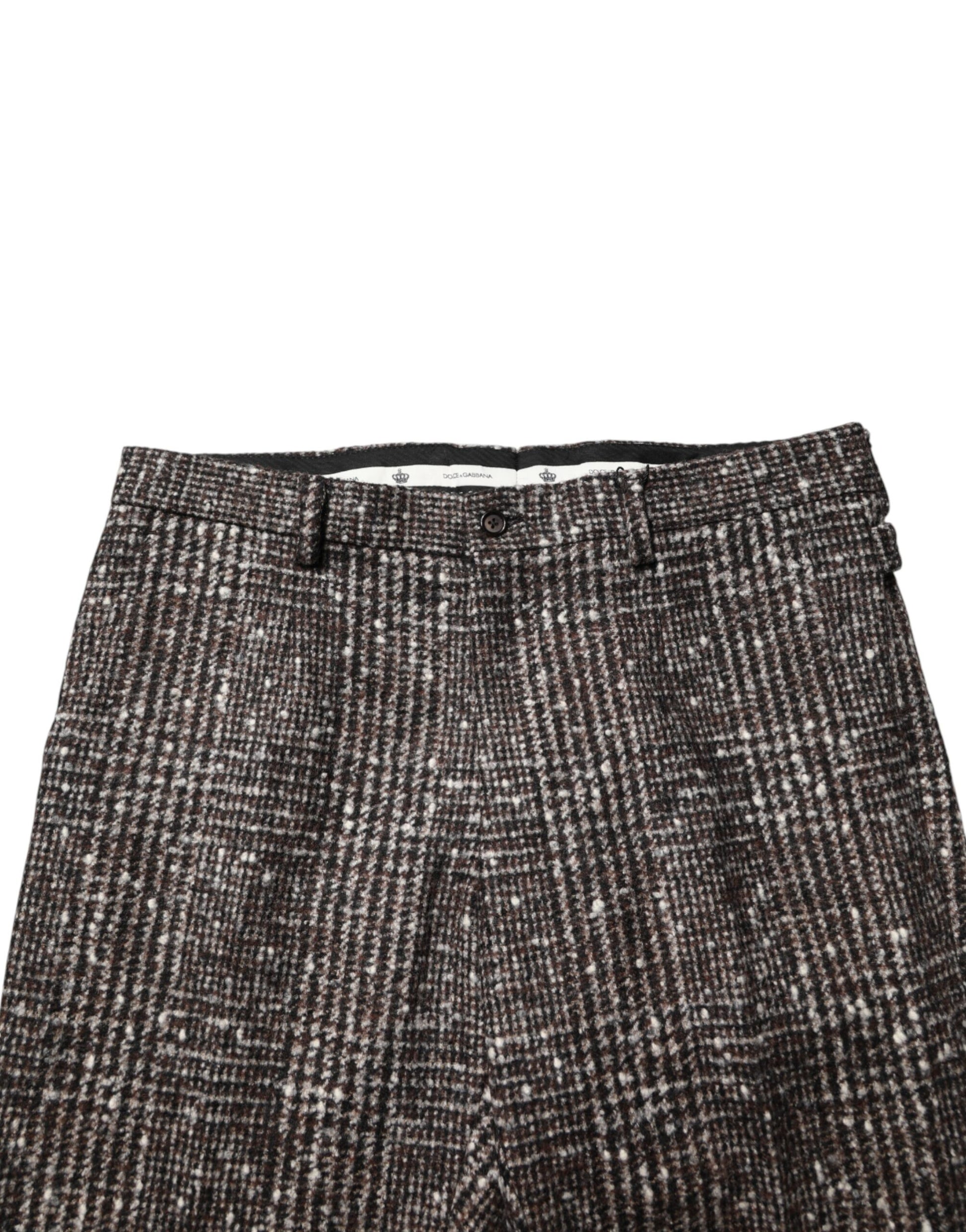 Dolce & Gabbana Brown Wool Plaid Skinny Dress Trouser Pants