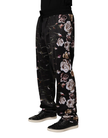 Dolce & Gabbana Black Floral Straight-Leg Chino Trouser Pants