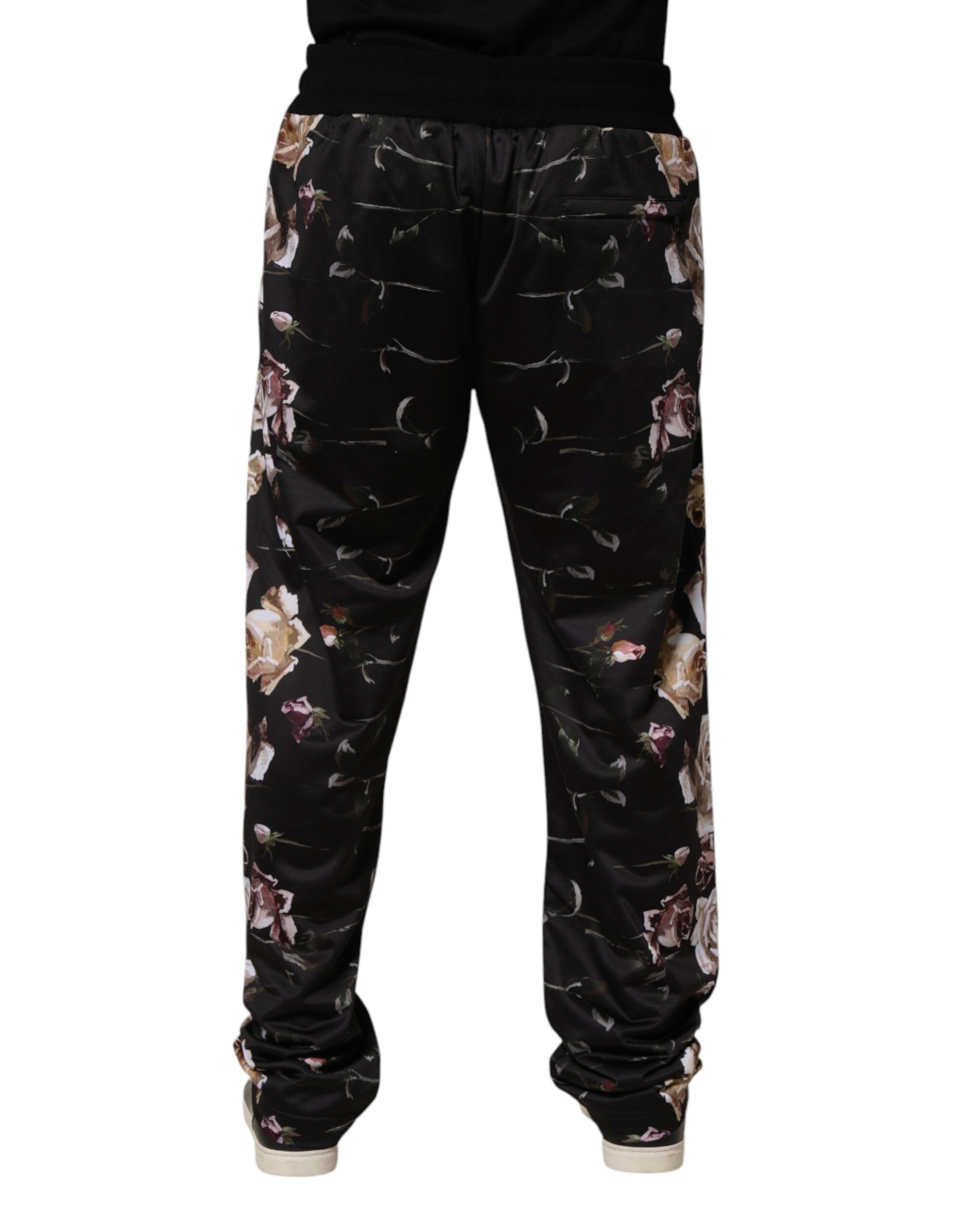 Dolce & Gabbana Black Floral Straight-Leg Chino Trouser Pants