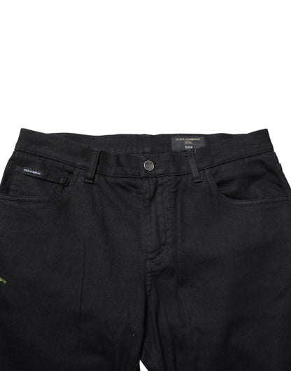 Dolce & Gabbana Black Floral Cotton Skinny Men Denim Jeans