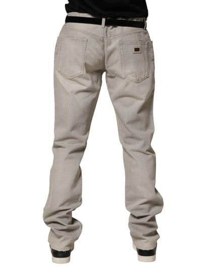 Dolce & Gabbana Light Gray Cotton Straight Denim Trouser Jeans