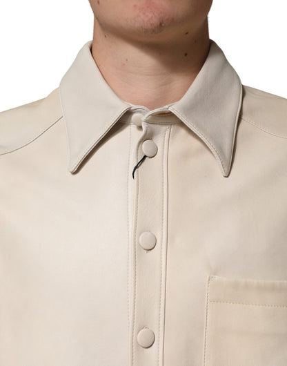 Dolce & Gabbana Beige Leather Button Down Men Casual Shirt