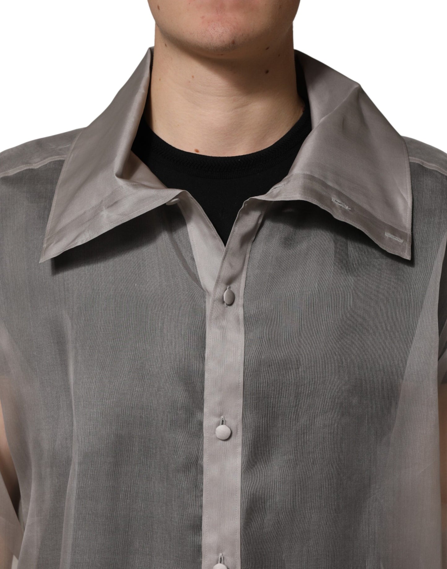 Dolce & Gabbana Gray Sheer Silk Button Front Men Dress Shirt