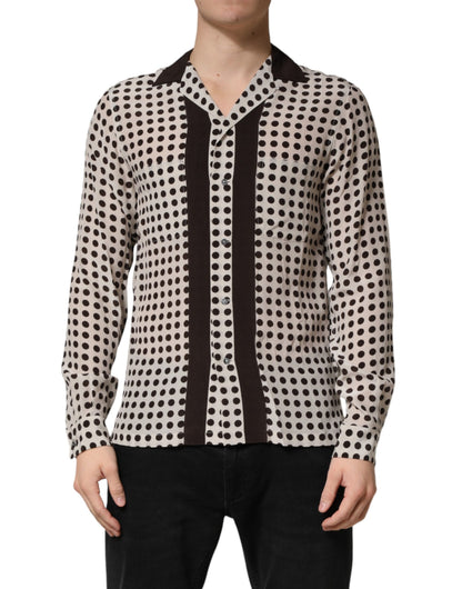Dolce & Gabbana White Black Polka Dot Silk Casual Shirt